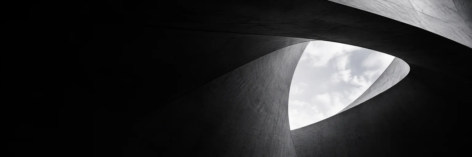 Architekturvisualisierung einer skulpturalen Betondecke mit ovaler Öffnung zum Himmel